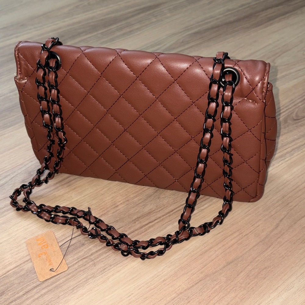 Quilted Brown Chain Shoulder Bag - Picture 5 of 5